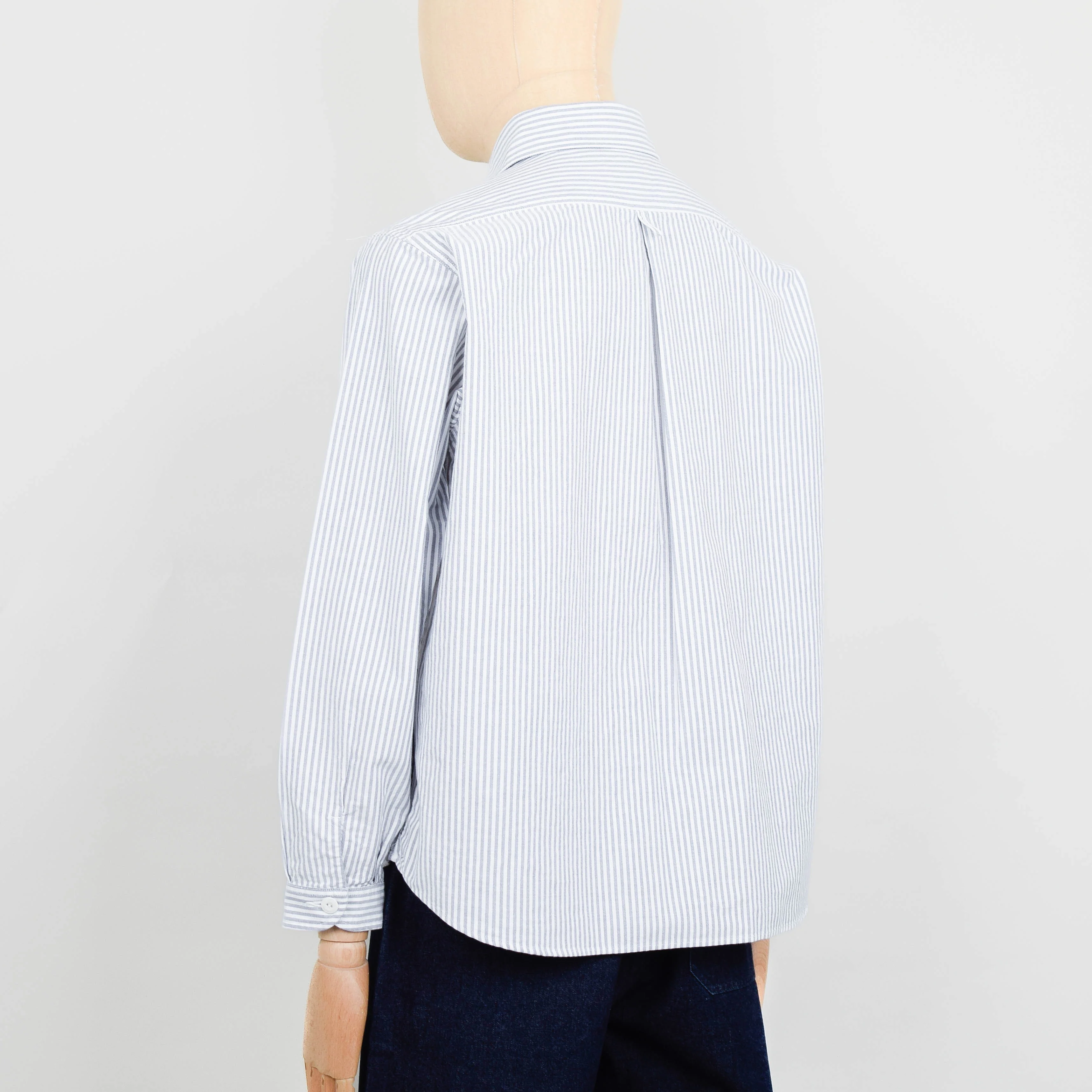 Danton Round Collar P.O Shirt L/S - Navy White Stripe - Image 3